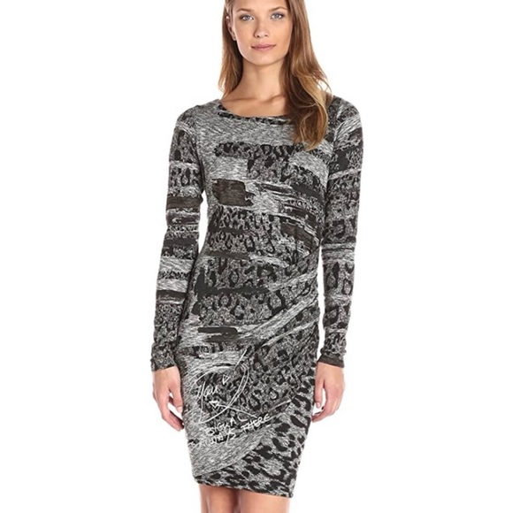 Desigual Dresses & Skirts - Desigual Rosaura Long Sleeve Dress Gray Animal Print